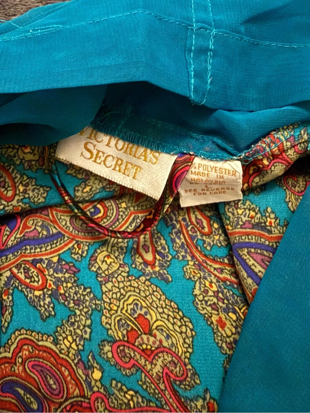 Victoria's Secret Teal & Multicolor Paisley Satin Robe